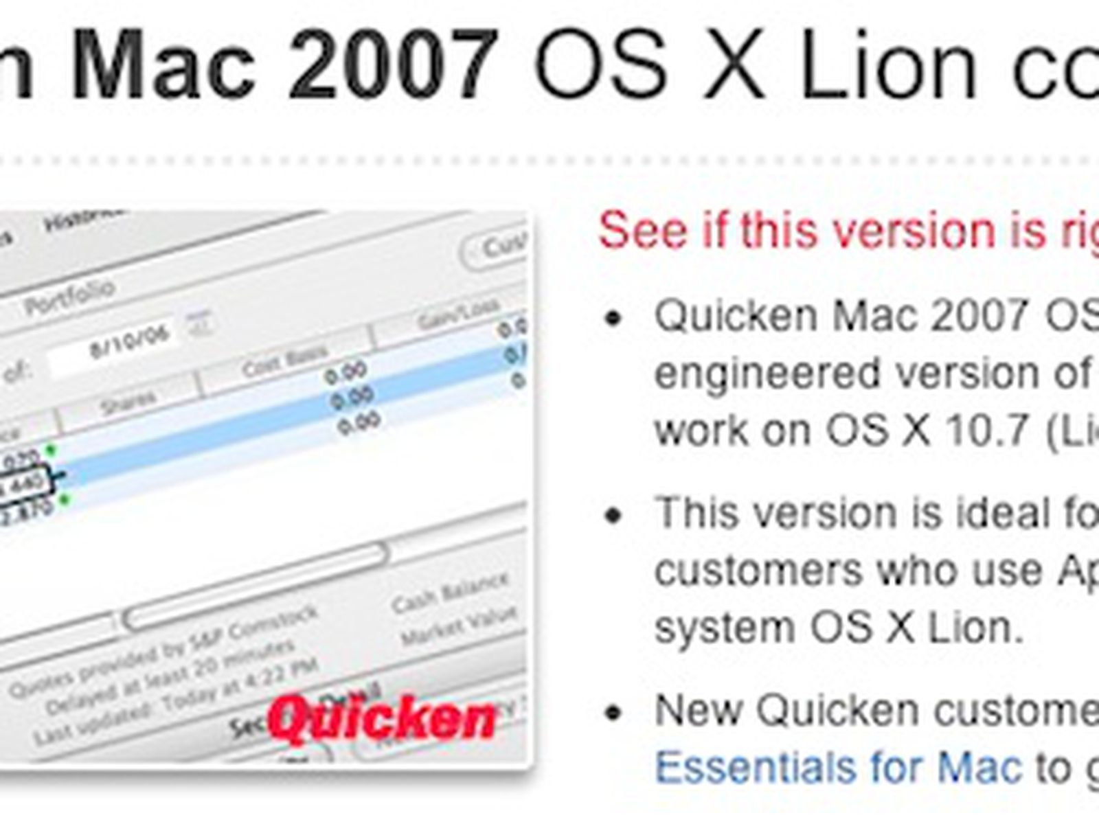 quicken essentials for mac support